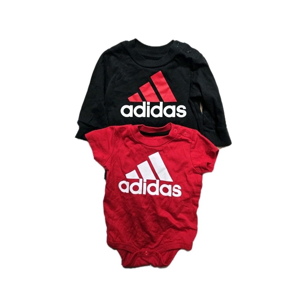 Adidas Boys 6 Months  Bodysuit Lot Of 2 Black Red